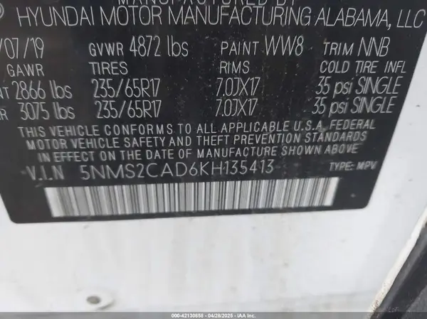 5NMS2CAD6KH135413 2019 HYUNDAI SANTA FE - Image 8