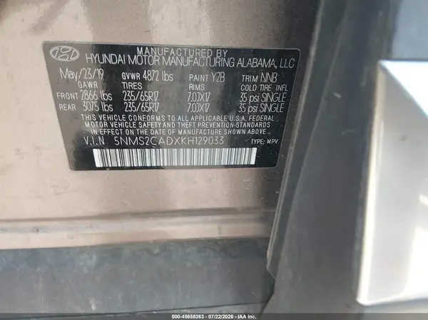 5NMS2CADXKH129033 2019 HYUNDAI SANTA FE - Image 8