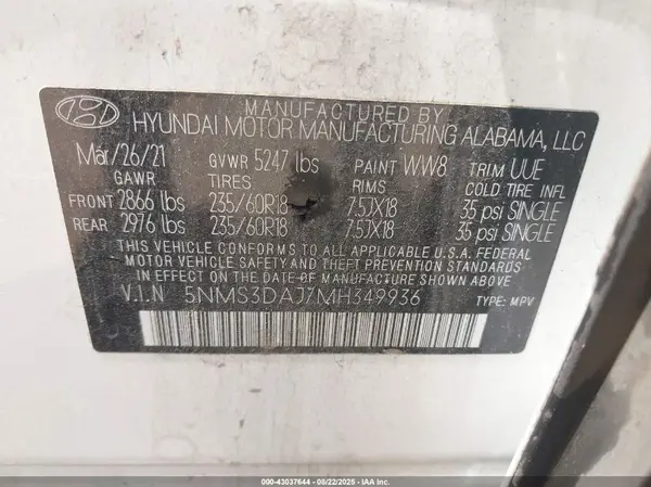 5NMS3DAJ7MH349936 2021 HYUNDAI SANTA FE - Image 8