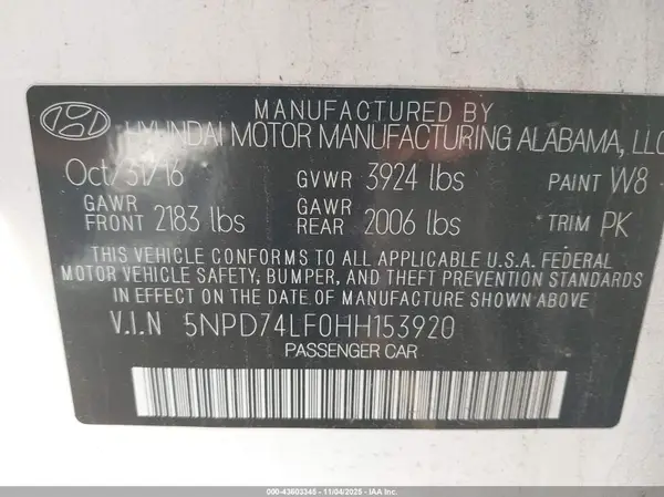 5NPD74LF0HH153920 2017 HYUNDAI ELANTRA - Image 8