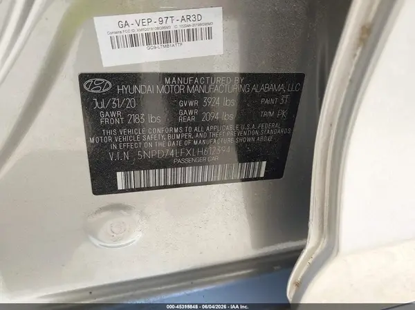 5NPD74LFXLH612394 2020 HYUNDAI ELANTRA - Image 8