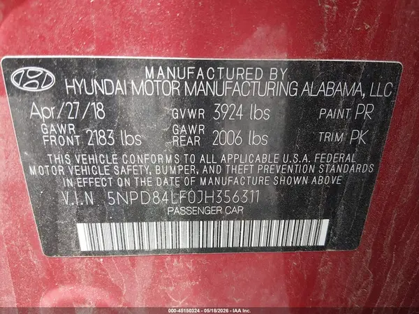 5NPD84LF0JH356311 2018 HYUNDAI ELANTRA - Image 8
