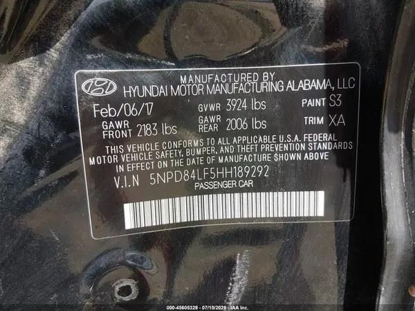 5NPD84LF5HH189292 2017 HYUNDAI ELANTRA - Image 8