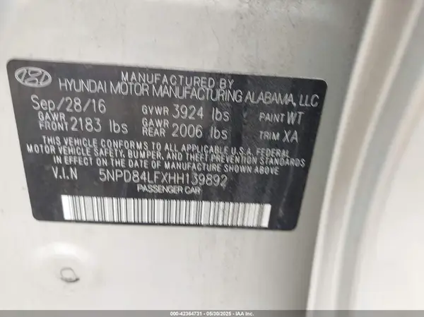 5NPD84LFXHH139892 2017 HYUNDAI ELANTRA - Image 8