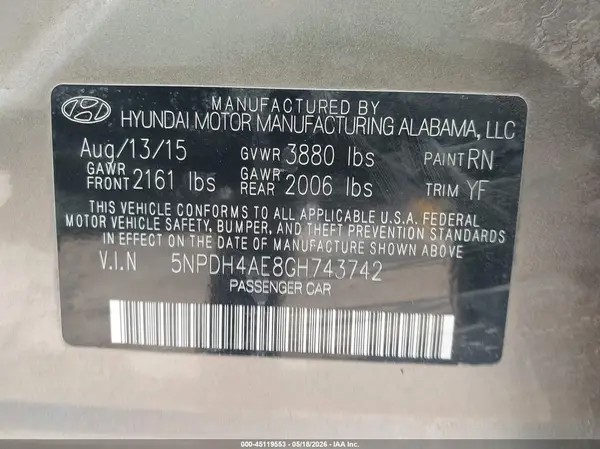 5NPDH4AE8GH743742 2016 HYUNDAI ELANTRA - Image 8