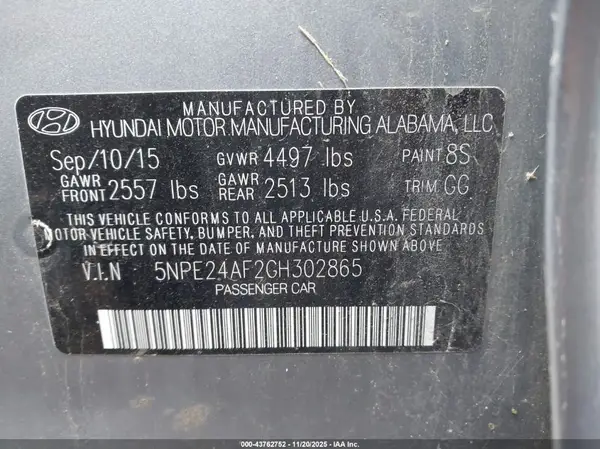 5NPE24AF2GH302865 2016 HYUNDAI SONATA - Image 8