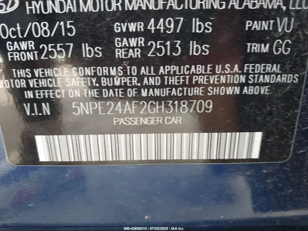 5NPE24AF2GH318709 2016 HYUNDAI SONATA - Image 8