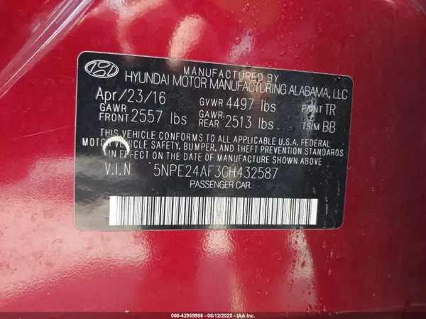 5NPE24AF3GH432587 2016 HYUNDAI SONATA - Image 8