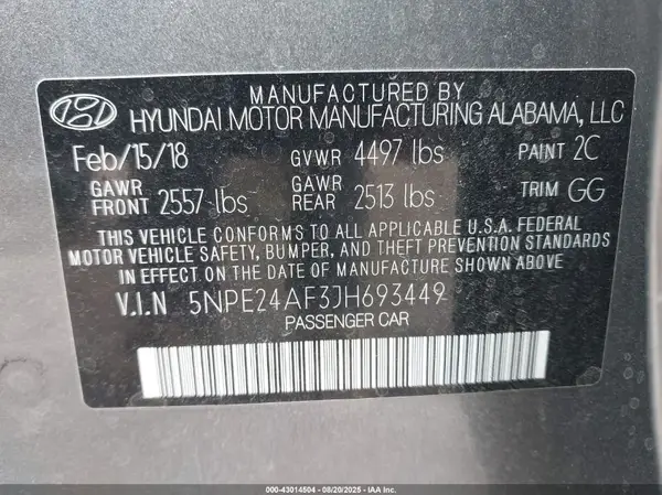 5NPE24AF3JH693449 2018 HYUNDAI SONATA - Image 8