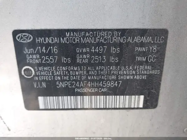 5NPE24AF4HH459847 2017 HYUNDAI SONATA - Image 8