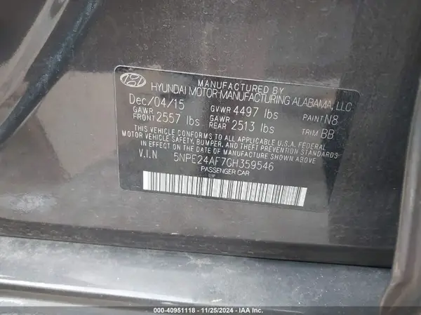 5NPE24AF7GH359546 2016 HYUNDAI SONATA - Image 8