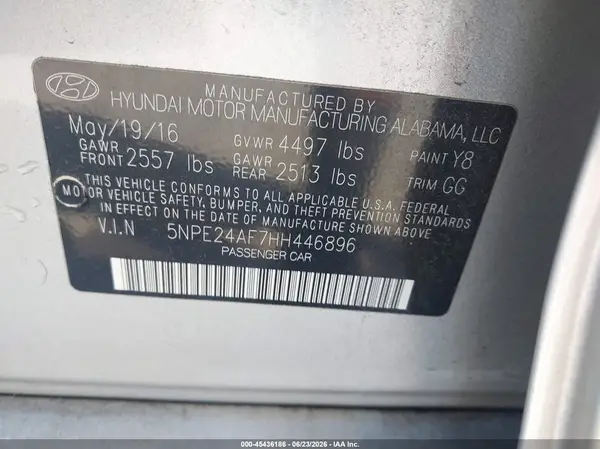 5NPE24AF7HH446896 2017 HYUNDAI SONATA - Image 8