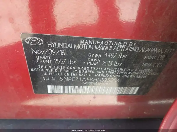 5NPE24AF8HH525056 2017 HYUNDAI SONATA - Image 8