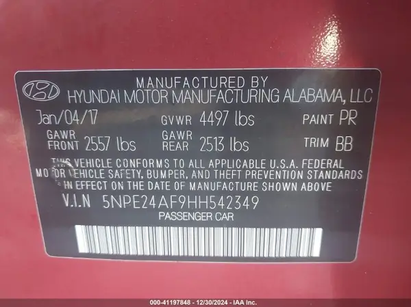 5NPE24AF9HH542349 2017 HYUNDAI SONATA - Image 8