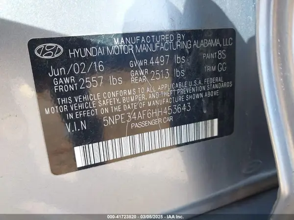 5NPE34AF6HH453643 2017 HYUNDAI SONATA - Image 8