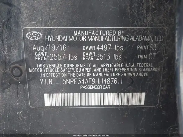5NPE34AF9HH487611 2017 HYUNDAI SONATA - Image 8