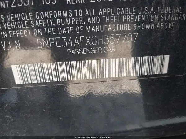 5NPE34AFXGH357707 2016 HYUNDAI SONATA - Image 8