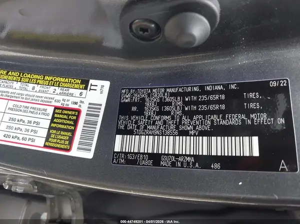5TDGZRAH9NS138556 2022 TOYOTA HIGHLANDER - Image 8