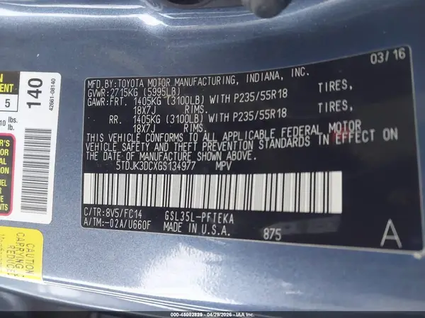5TDJK3DCXGS134977 2016 TOYOTA SIENNA - Image 8