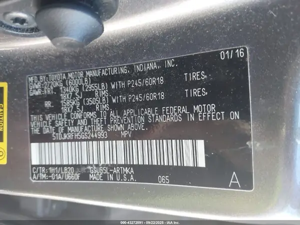 5TDJKRFH5GS244993 2016 TOYOTA HIGHLANDER - Image 8