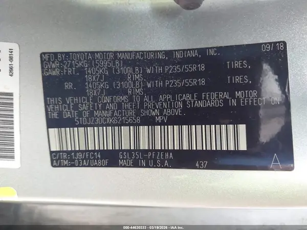 5TDJZ3DCXKS215658 2019 TOYOTA SIENNA - Image 8