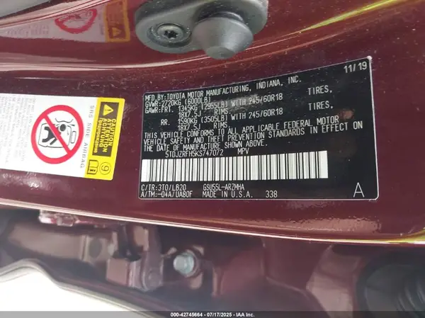 5TDJZRFH5KS747072 2019 TOYOTA HIGHLANDER - Image 8