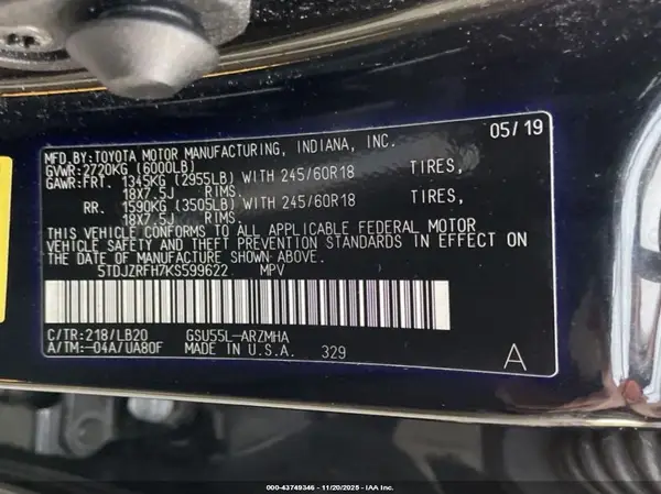 5TDJZRFH7KS599622 2019 TOYOTA HIGHLANDER - Image 8