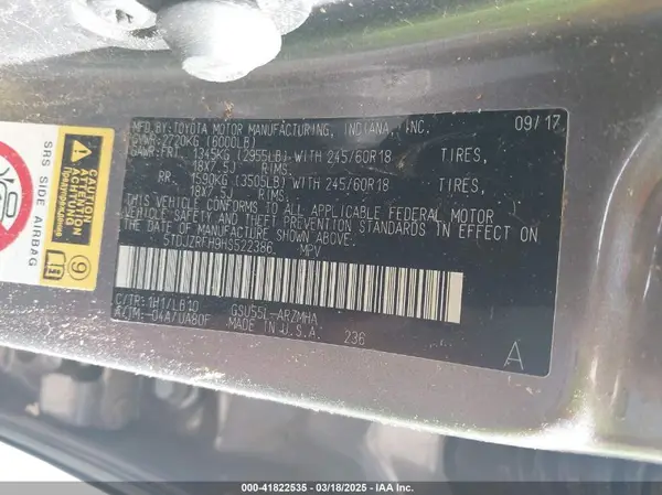 5TDJZRFH9HS522386 2017 TOYOTA HIGHLANDER - Image 2