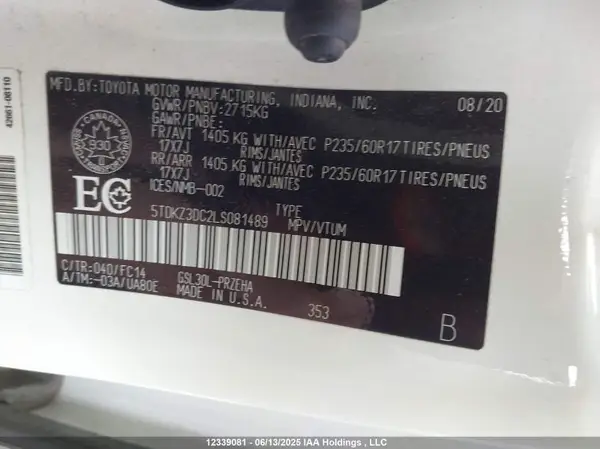 5TDKZ3DC2LS081489 2020 TOYOTA SIENNA - Image 8