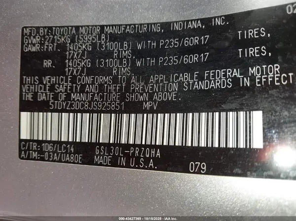 5TDYZ3DC8JS925851 2018 TOYOTA SIENNA - Image 8
