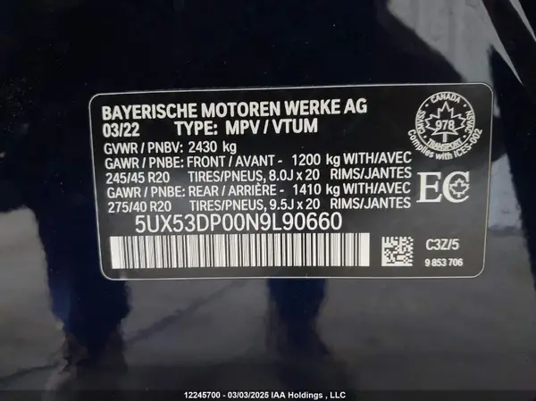 5UX53DP00N9L90660 2022 BMW X3 - Image 8