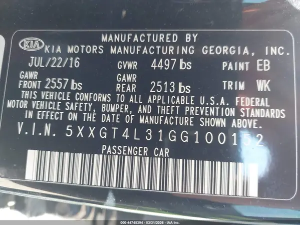 5XXGT4L31GG100152 2016 KIA OPTIMA - Image 8