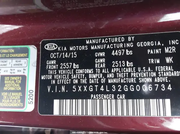 5XXGT4L32GG006734 2016 KIA OPTIMA - Image 8