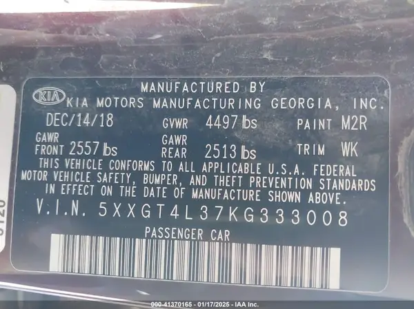 5XXGT4L37KG333008 2019 KIA OPTIMA - Image 8
