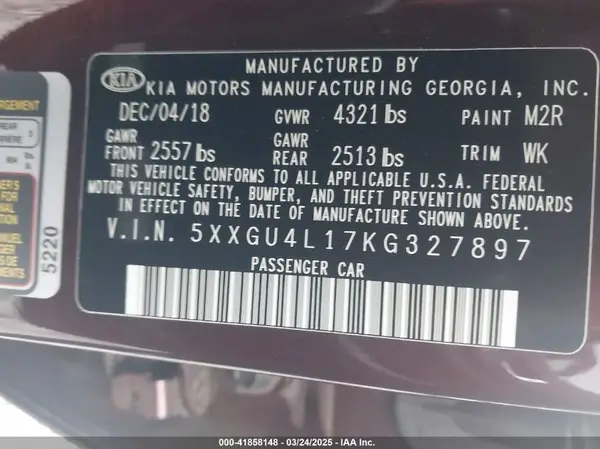 5XXGU4L17KG327897 2019 KIA OPTIMA - Image 8