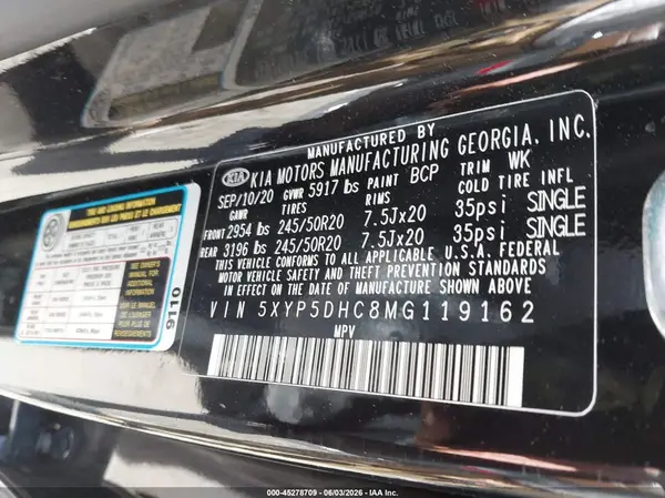 5XYP5DHC8MG119162 2021 KIA TELLURIDE - Image 8