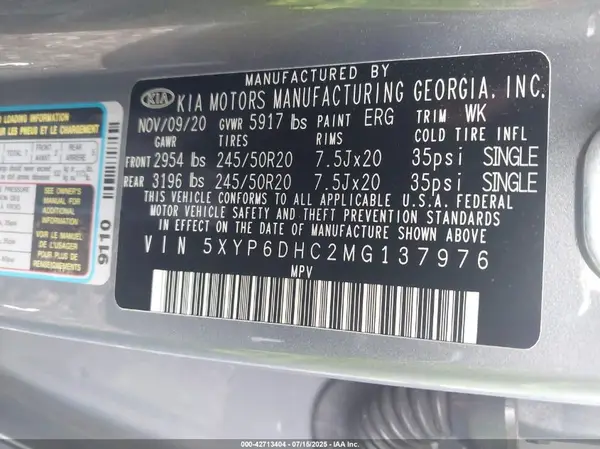 5XYP6DHC2MG137976 2021 KIA TELLURIDE - Image 8