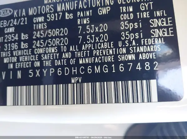 5XYP6DHC6MG167482 2021 KIA TELLURIDE - Image 8