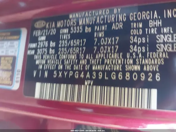 5XYPG4A39LG680926 2020 KIA SORENTO - Image 8