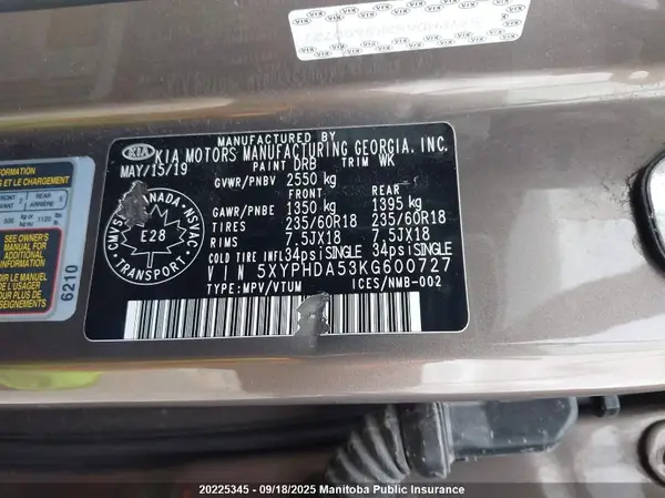 5XYPHDA53KG600727 2019 KIA SORENTO - Image 8