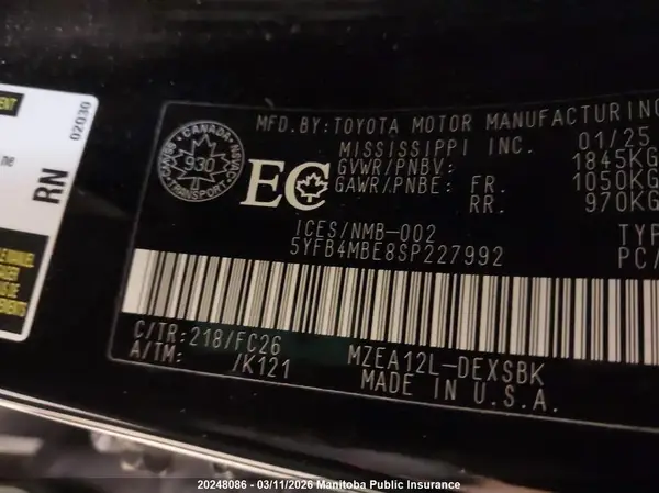 5YFB4MBE8SP227992 2025 TOYOTA COROLLA - Image 8