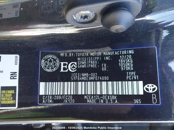 5YFB4MBE9MP074090 2021 TOYOTA COROLLA - Image 8