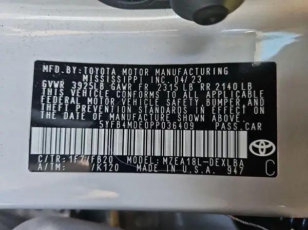 5YFB4MDE0PP036409 2023 TOYOTA COROLLA - Image 2