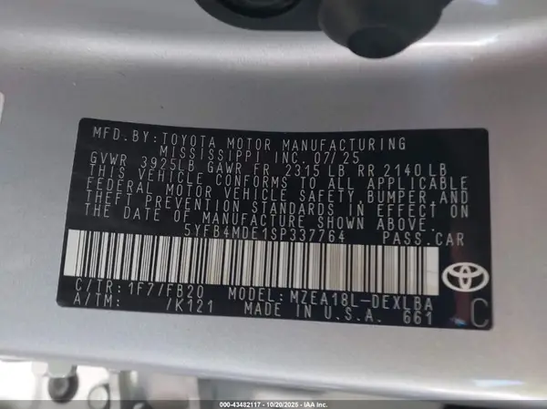 5YFB4MDE1SP337764 2025 TOYOTA COROLLA - Image 8