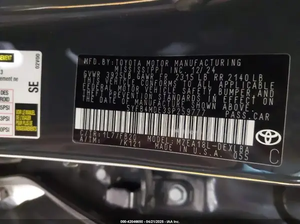 5YFB4MDE3SP259777 2025 TOYOTA COROLLA - Image 8