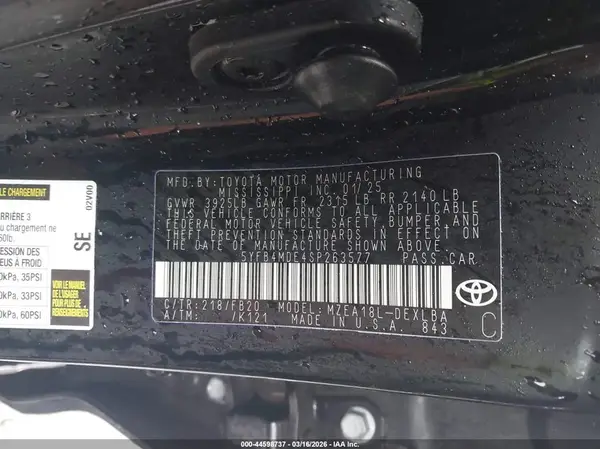 5YFB4MDE4SP263577 2025 TOYOTA COROLLA - Image 8