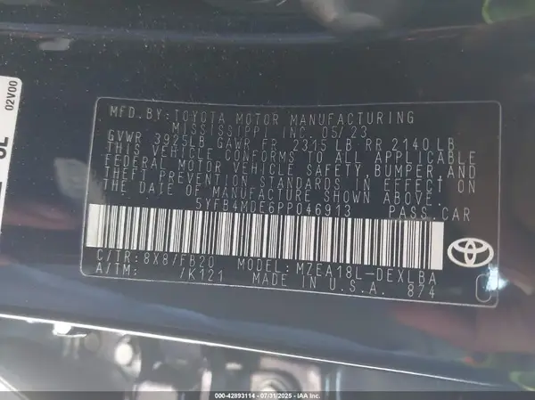 5YFB4MDE6PP046913 2023 TOYOTA COROLLA - Image 8