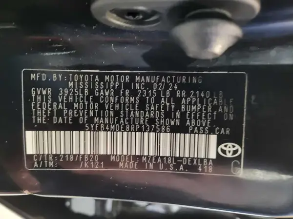 5YFB4MDE8RP137586 2024 TOYOTA COROLLA - Image 2