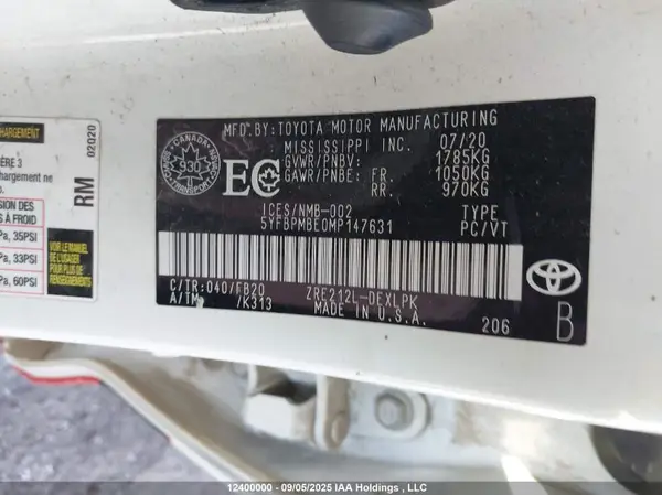 5YFBPMBE0MP147631 2021 TOYOTA COROLLA - Image 8