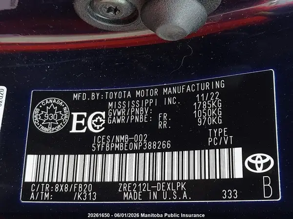 5YFBPMBE0NP388266 2022 TOYOTA COROLLA - Image 8